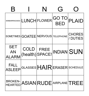 ASL 2 UNIT 7&8 Bingo Card