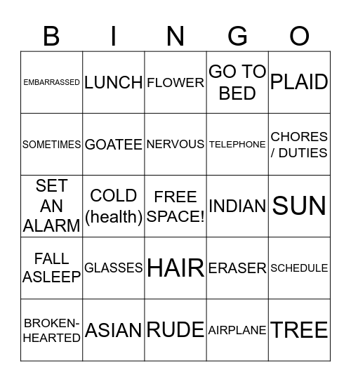 ASL 2 UNIT 7&8 Bingo Card