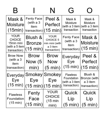 Service Bingo Card