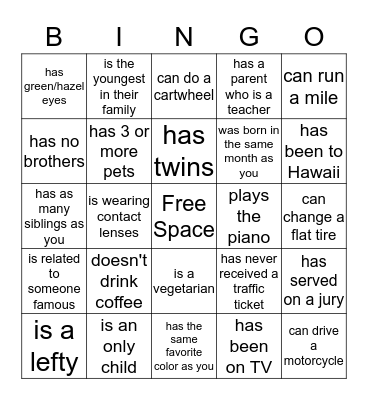 Find Someone Who.... Bingo Card