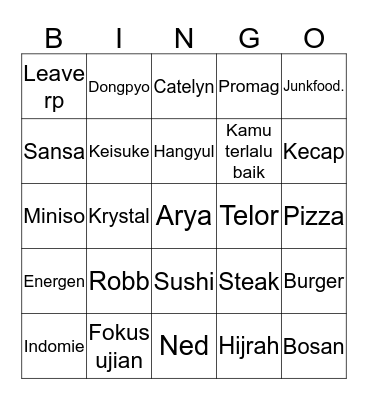 Asano. Bingo Card