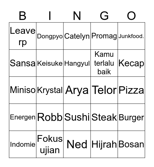 Asano. Bingo Card