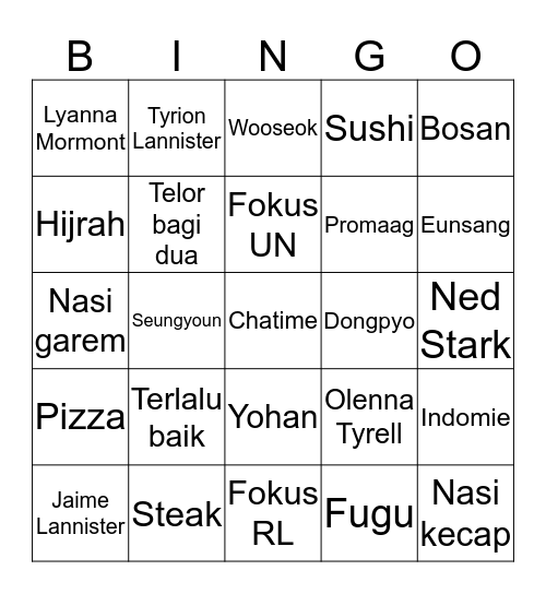 Untitled Bingo Card