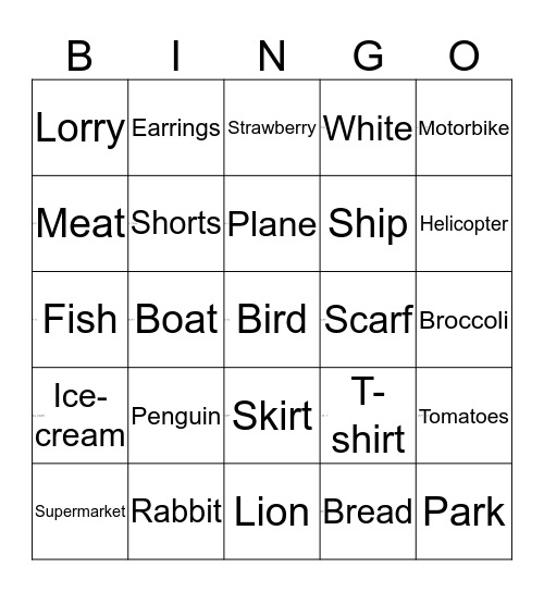 Vocabulary review Bingo Card