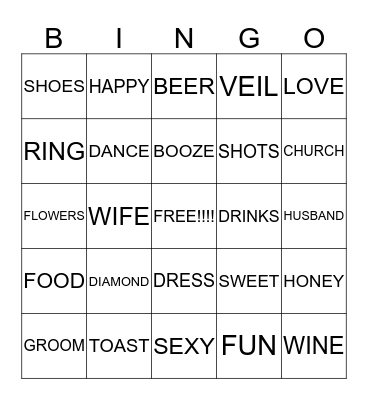 MINDY'S BACHELORETTE PARTY BINGO Card