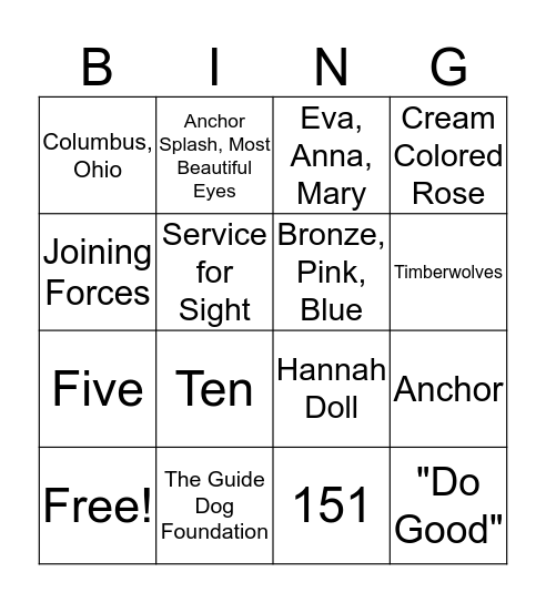 Delta Gamma Do Good Week Bingo Card