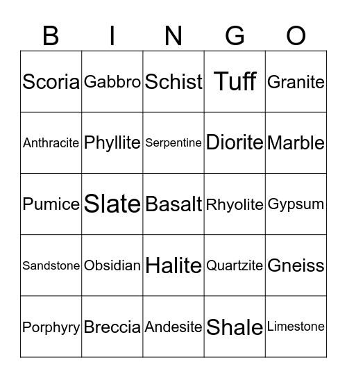ROCKS BINGO Card