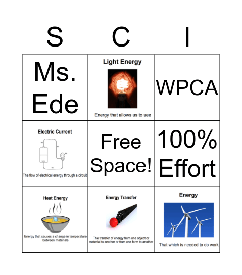 Energy in Currents Vocabulary Bingo Card