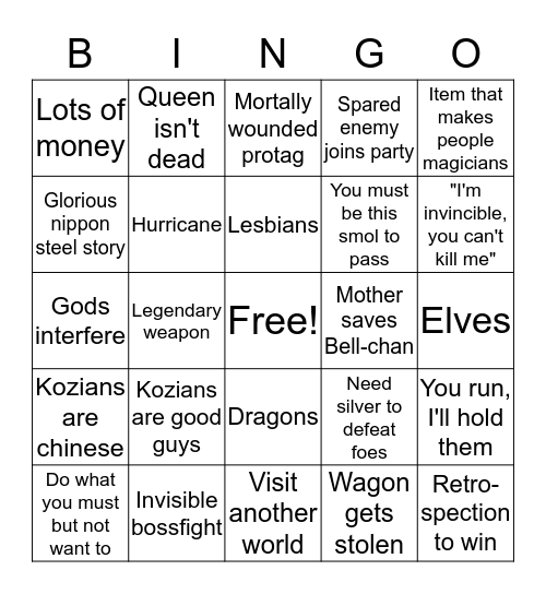 Cozy Bingo Card