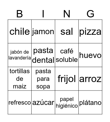 canasta basica Bingo Card