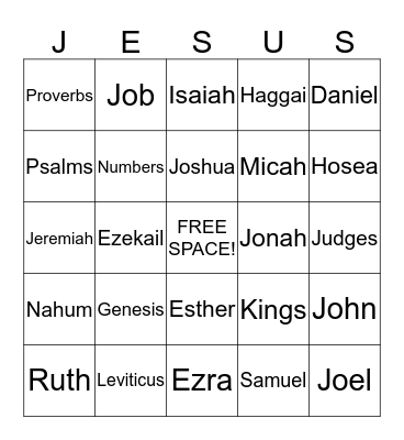 Books of the Bible Bingo Card