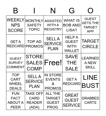 SERVICE & ENGAGEMENT BINGO Card