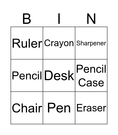 Classroom Vocabulary Bingo Card