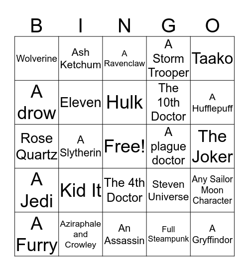 Cosplay Bingo Card