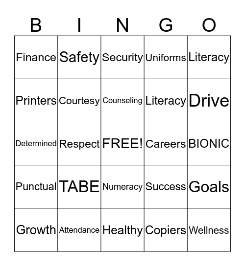 B.I.O.N.I.C BINGO Card