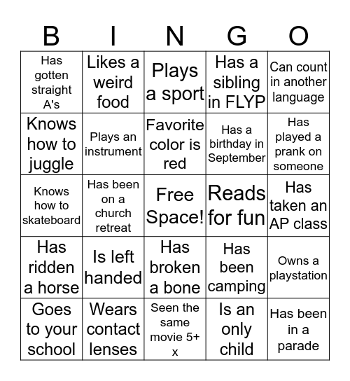 Untitled Bingo Card