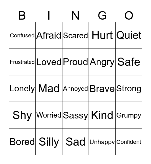 FEELINGS BINGO Card