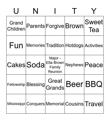 Johnson/McCowanFamily Reunion Bingo Card