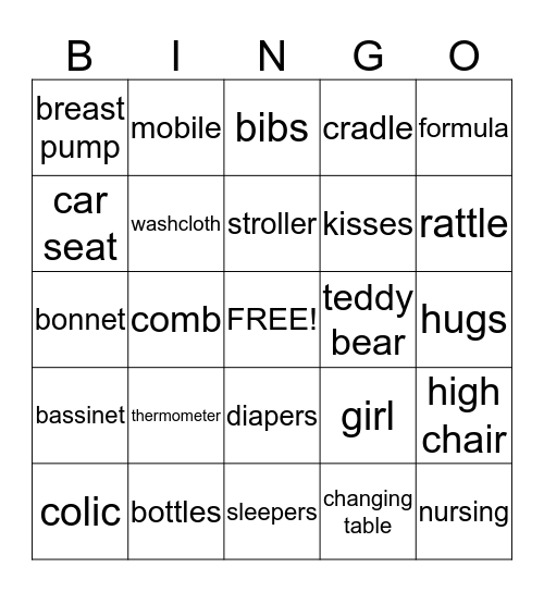 Baby Shower Bingo Card