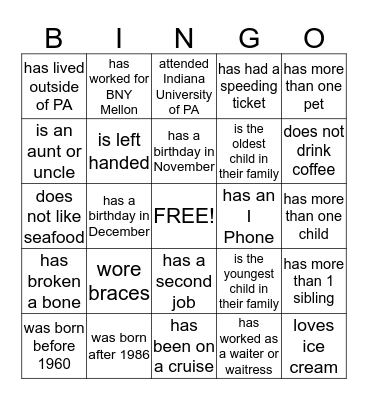 Find someone who... Bingo Card