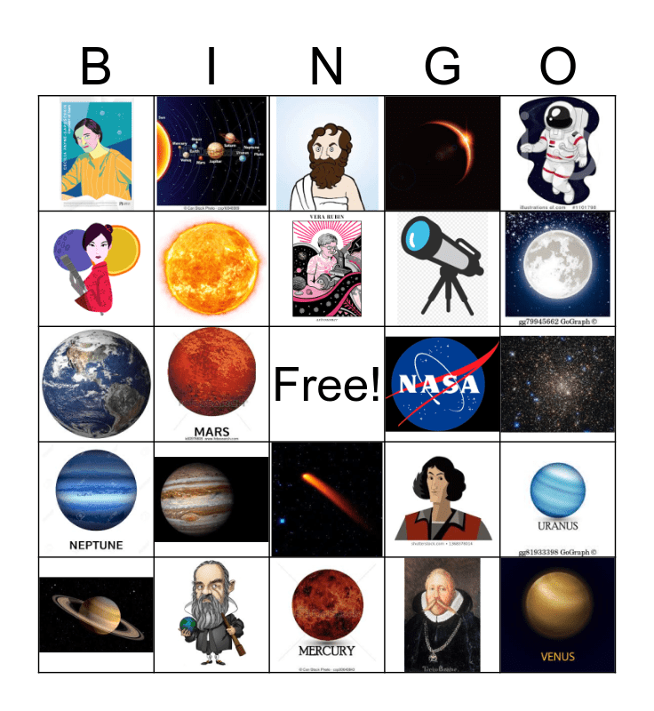 Astronomy Bingo Card
