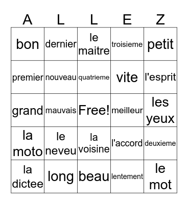 French Bingo Cards Page 105