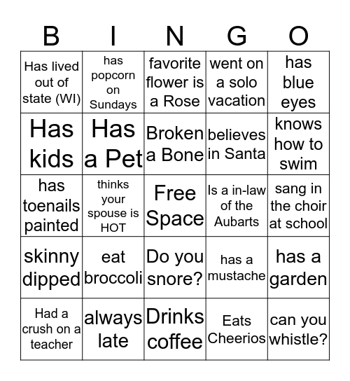 Aubart Bingo Card