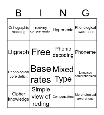 Reading Vocabulary Bingo Card