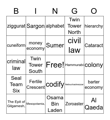 River Valley Bingo Card