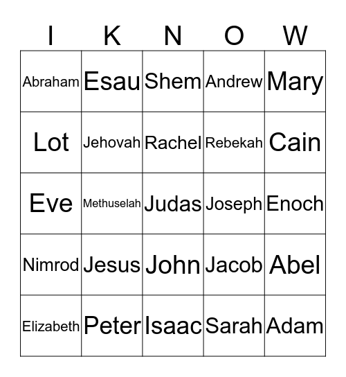 I Know The Bible Stories Bingo Card
