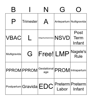 OB Vocab BINGO Card