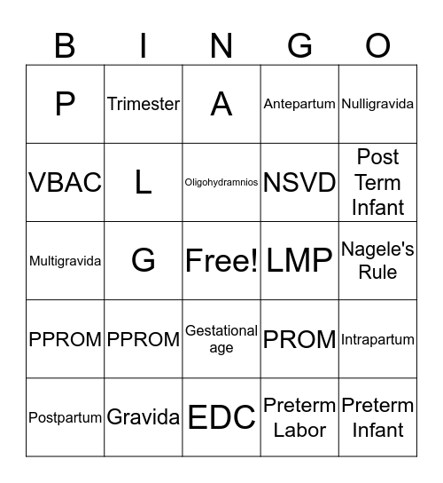 OB Vocab BINGO Card