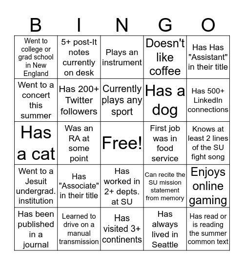 Hi! Bingo Card