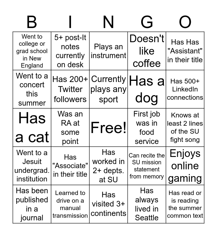Hi! Bingo Card