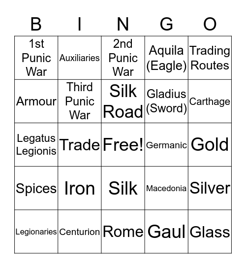 Rome, Warfare & Trade Bingo Card