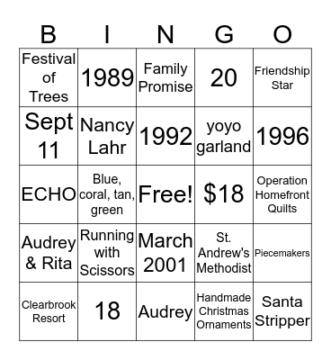 Quilt Bingo Card