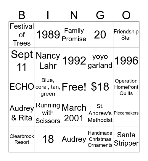 Quilt Bingo Card