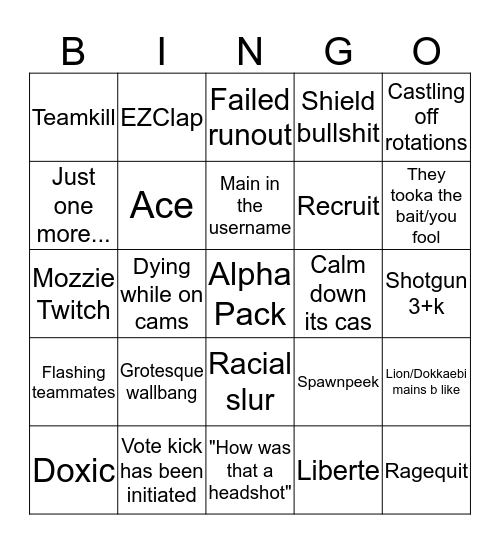 R6 Bingus Bingo Card