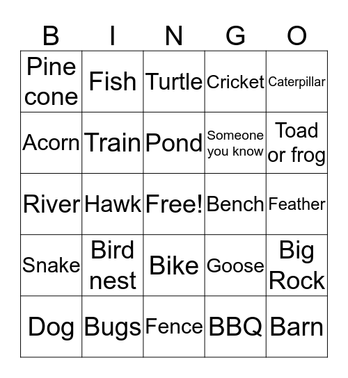 Fall Hiking Spree Bingo Card