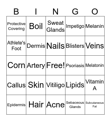 Integumentary System Bingo Card
