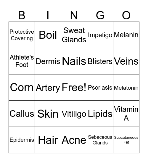 Integumentary System Bingo Card