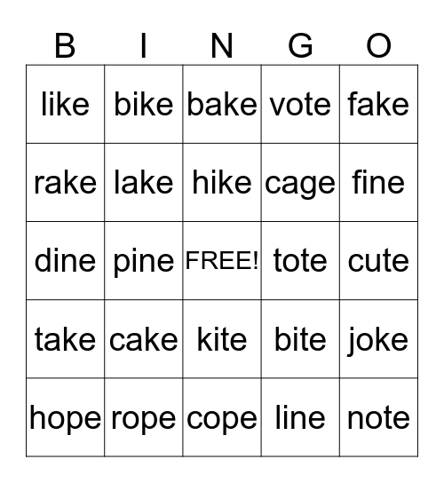 CVCe Bingo Card