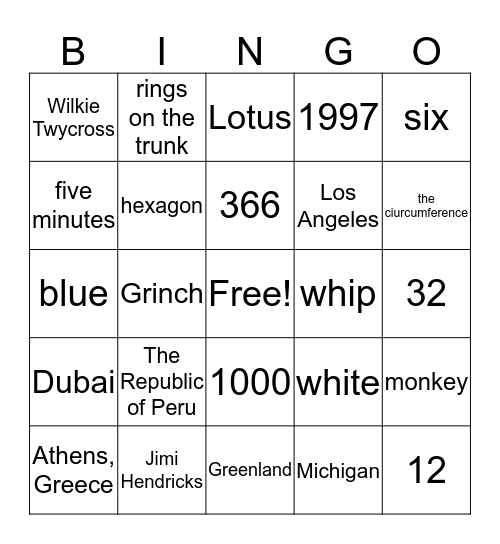 TRIVIA BINGO Card