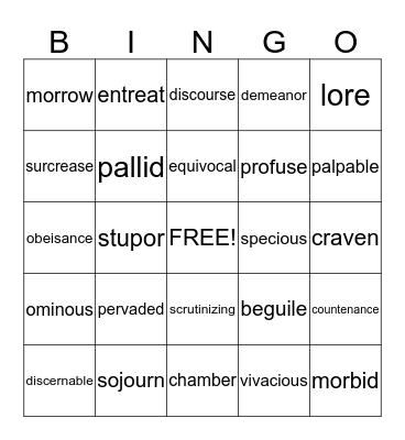 Vocabulary Bingo Card