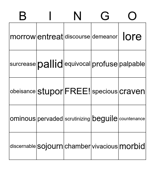 Vocabulary Bingo Card