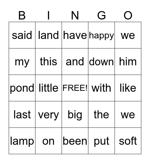 Review Sight Words L 1-80 and CVCC words Bingo Card