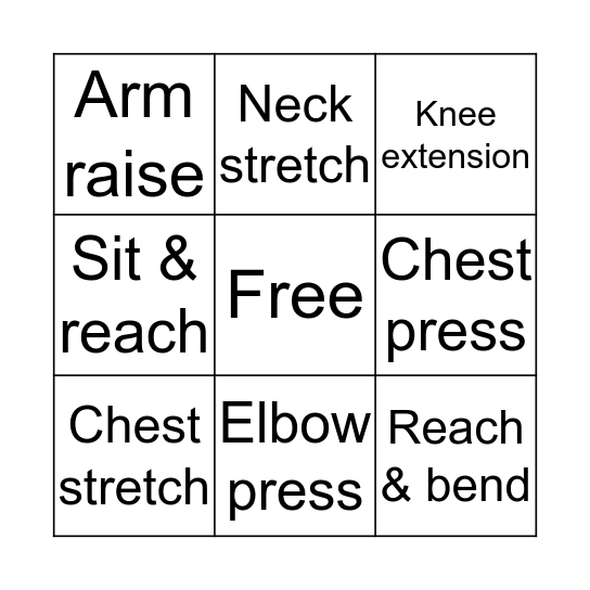 Chair Activity Bingo Card