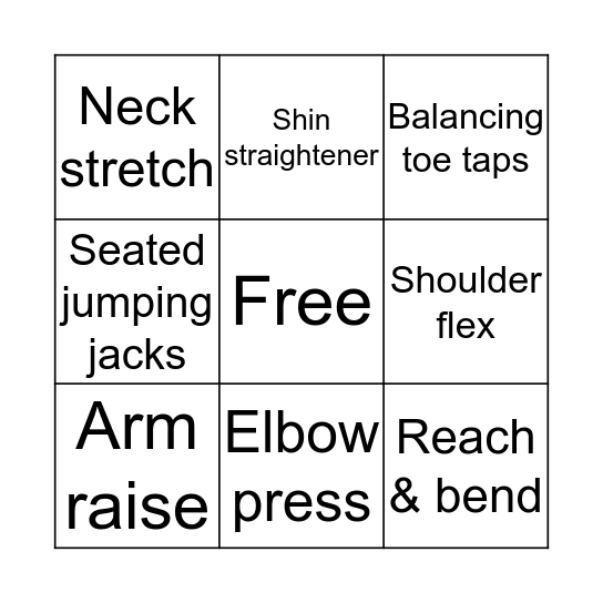 Chair Activity Bingo Card