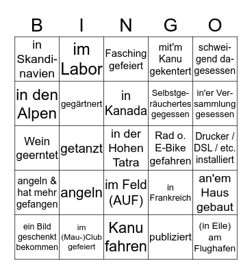 Wer/Wem war/hat/ist (mit) Peter schon mal... Bingo Card