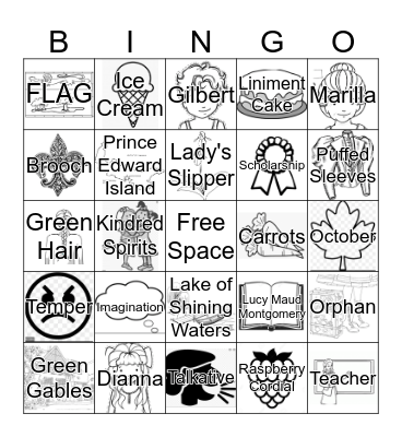 Anne of Green Gables Bingo Card